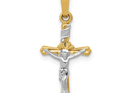 14k Two-tone Polished INRI Crucifix Pendant (Style XR1654)