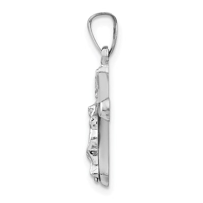 14K White Gold Polished Inri Rounded Crucifix Pendant, 23 x 11mm