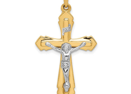 14k Two-tone Polished INRI Crucifix Pendant (Style XR1658)