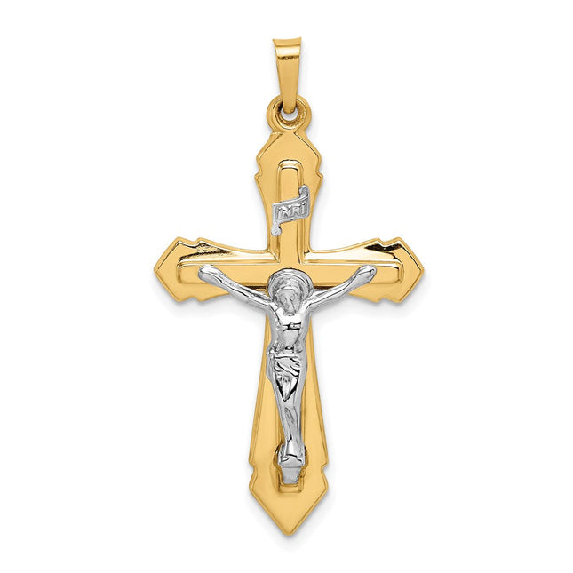 14k Two-tone Polished Inri Crucifix Pendant, 40 x 22mm