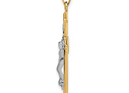 14k Two-tone Polished and Textured INRI Crucifix Pendant (Style XR1659)