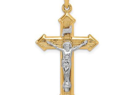 14k Two-tone Polished and Textured INRI Crucifix Pendant (Style XR1659)