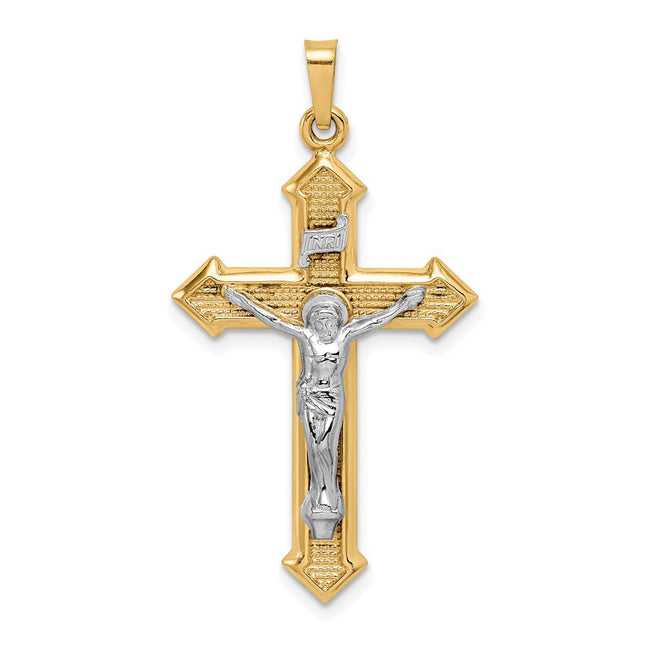 14k Two-tone Polished and Textured Inri Crucifix Pendant, 38.25 x 21mm