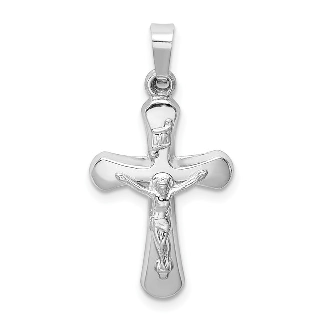 14k White Gold Polished Inri Rounded Crucifix Pendant, 26.25 x 14mm
