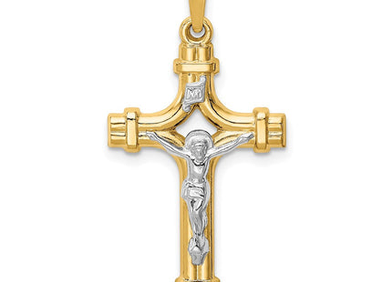 14k Two-tone Polished INRI Crucifix Pendant (Style XR1664)