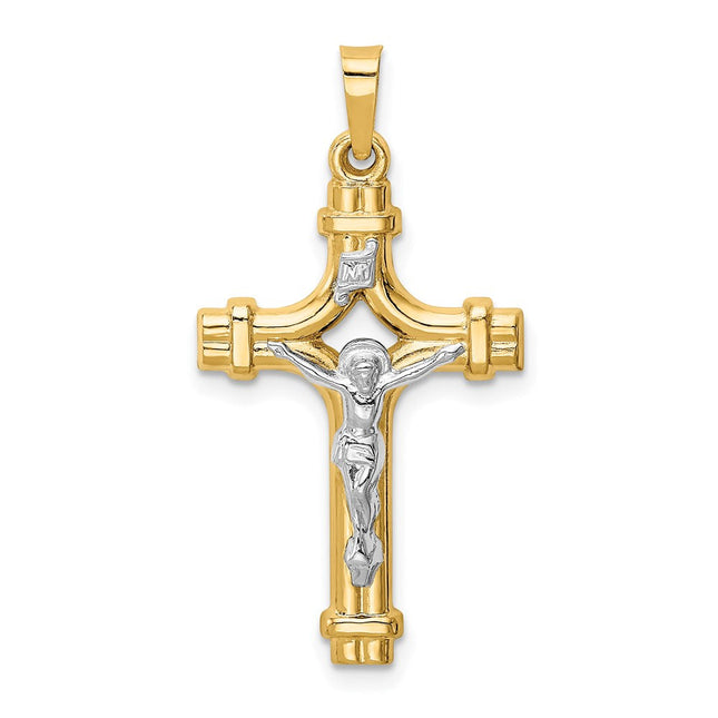 14k Two-tone Polished Inri Crucifix Pendant, 32 x 17.25mm