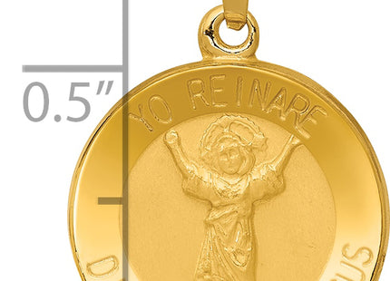 14K Polished Satin Hollow Divino Nino Round Medal Pendant