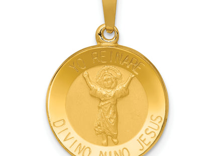 14K Polished Satin Hollow Divino Nino Round Medal Pendant
