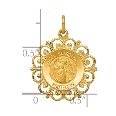 14K Polished/Satin Spanish Guardian Angel Medal Hollow Pendant
