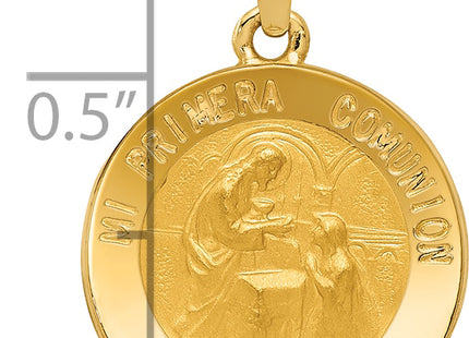 14k Polished/Satin Spanish 1st Communion Medal Hollow Pendant