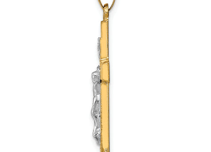 14k Two-tone Hollow Polished Textured Latin Crucifix, 31 x 17mm