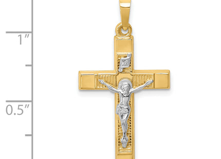 14k Two-tone Hollow Polished Textured Latin Crucifix, 31 x 17mm