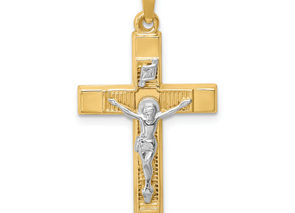 14k Two-tone Hollow Polished Textured Latin Crucifix, 31 x 17mm
