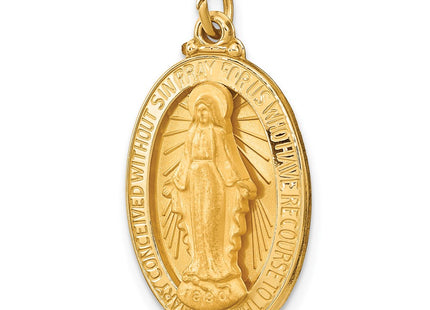 14K Solid Polished/Satin Medium Oval Miraculous Medal, 27.7 x 14.7mm