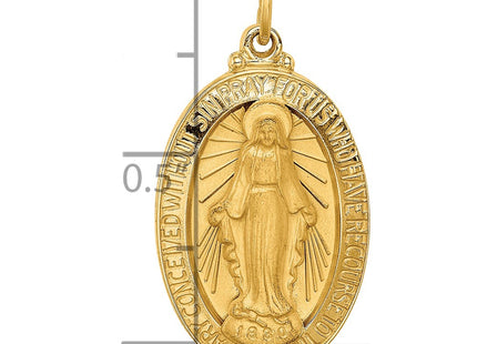 14K Solid Polished/Satin Medium Oval Miraculous Medal, 27.7 x 14.7mm