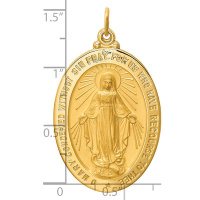 14K Solid Polished/Satin Large Oval Miraculous Medal, 41 x 24mm