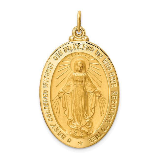 14k Solid Polished/Satin Large Oval Miraculous Medal, 41 x 24mm