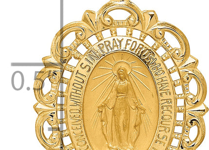 14k Solid Polished/Satin Fancy Pierced Oval Miraculous Medal, 27.85 x 17.2mm