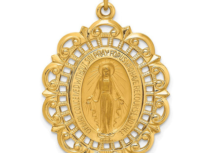 14k Solid Polished/Satin Fancy Pierced Oval Miraculous Medal (Style XR1764)
