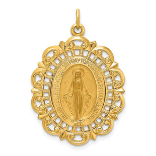 14k Solid Polished/Satin Fancy Pierced Oval Miraculous Medal (Style XR1764)