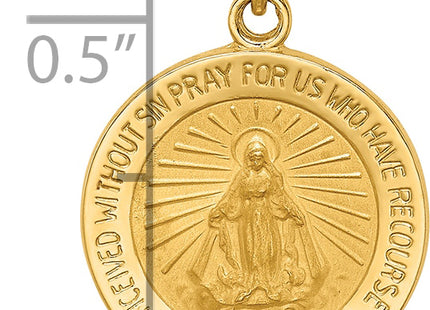 14k Solid Polished/Satin Round Miraculous Medal, 19.25 x 14mm