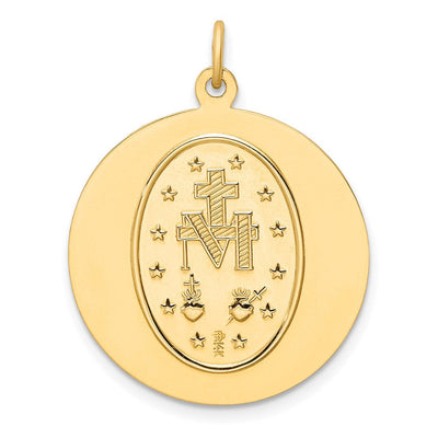 14K Solid Polished/Satin Round Miraculous Medal, 30 x 24mm