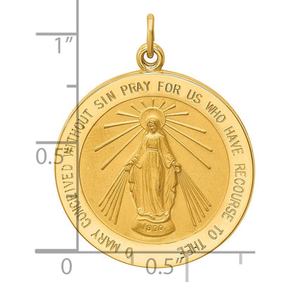 14K Solid Polished/Satin Round Miraculous Medal, 30 x 24mm