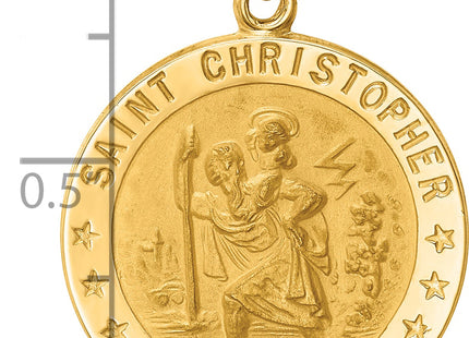 14k Solid Polished/Satin Medium Round St. Christopher Medal, 29 x 22mm