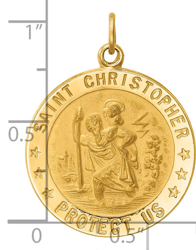 14K Solid Polished/Satin Medium Round St. Christopher Medal, 29 x 22mm