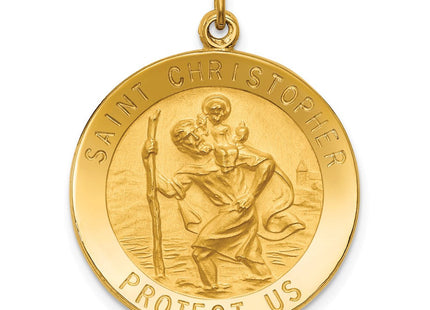 14k Solid Polished/Satin Medium Round St. Christopher Medal (Style XR1793)