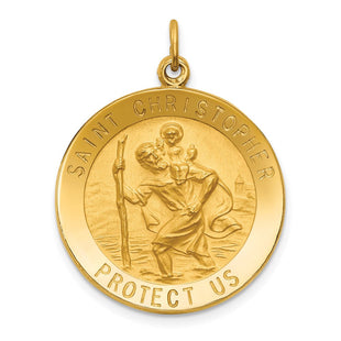 14k Solid Polished/Satin Medium Round St. Christopher Medal (Style XR1793)