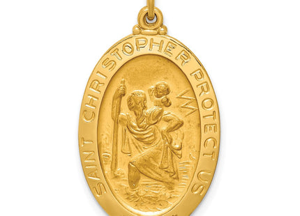 14k Solid Polished/Satin Medium Oval St. Christopher Medal (Style XR1802)