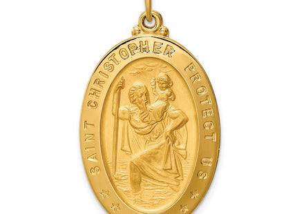 14k Solid Polished/Satin Large Oval St. Christopher Medal (Style XR1804)