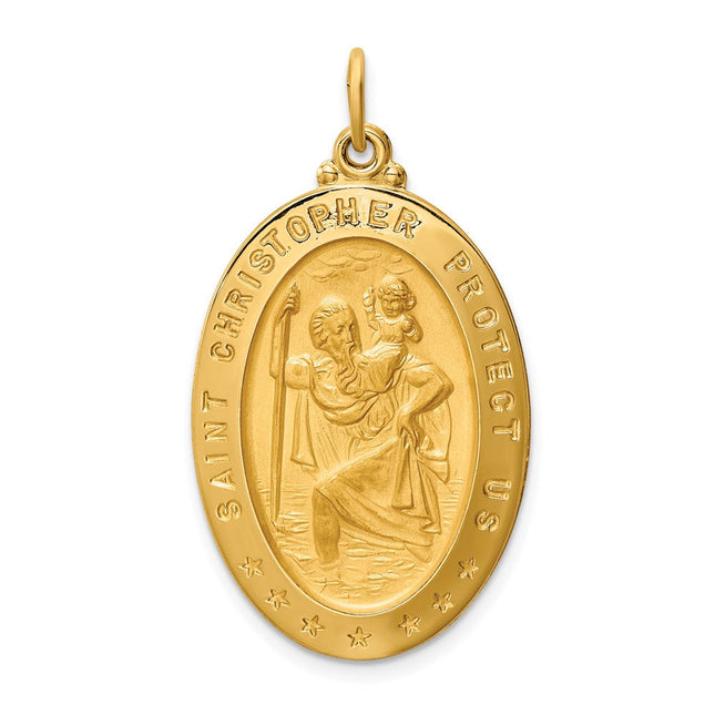 14k Solid Polished/Satin Large Oval St. Christopher Medal, 36.25 x 20.2mm