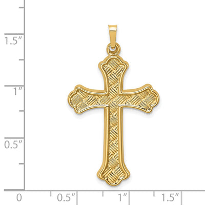14K Hollow Polished Woven Fleur de Lis Cross