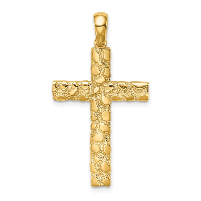 14K Nugget Cross Pendant, 37 x 20.5mm