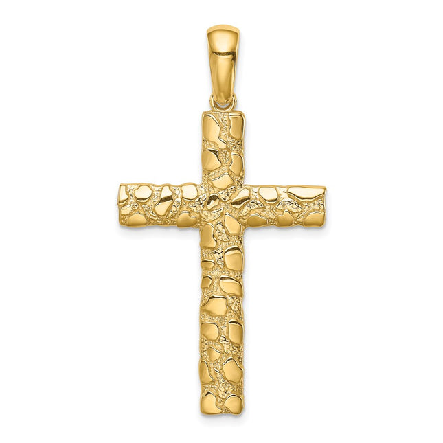 14K Nugget Cross Pendant, 45 x 24.2mm