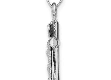 14k White Gold Hollow Crucifix Pendant, 24 x 11mm