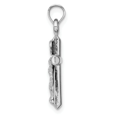 14K White Gold Hollow Crucifix Pendant, 24 x 11mm
