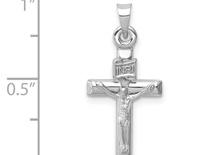 14k White Gold Hollow Crucifix Pendant, 24 x 11mm