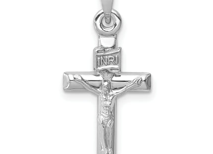 14k White Gold Hollow Crucifix Pendant, 24 x 11mm