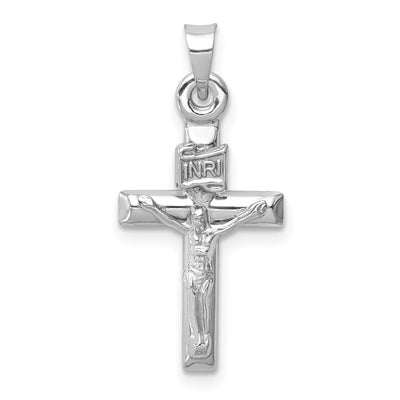 14K White Gold Hollow Crucifix Pendant, 24 x 11mm