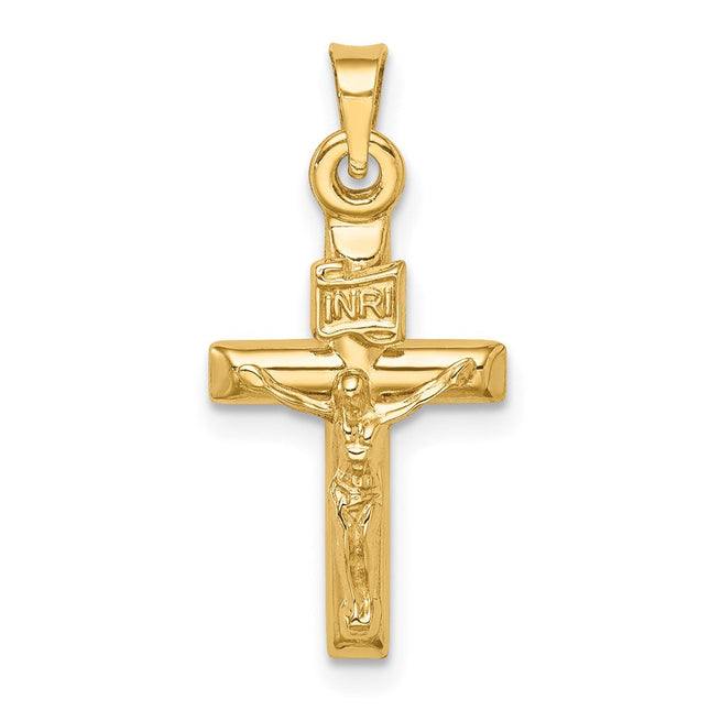 14k White Gold Hollow Crucifix Pendant, 36 x 20mm