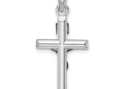 14k White Gold Hollow Crucifix Pendant, 30 x 15mm