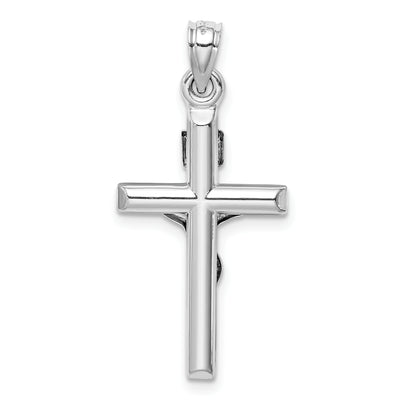 14K White Gold Hollow Crucifix Pendant, 30 x 15mm