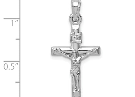 14k White Gold Hollow Crucifix Pendant, 30 x 15mm