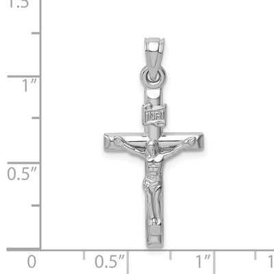 14K White Gold Hollow Crucifix Pendant, 30 x 15mm