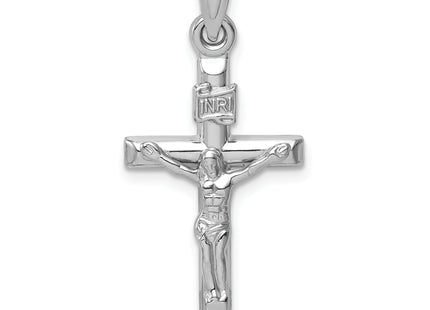 14k White Gold Hollow Crucifix Pendant, 30 x 15mm