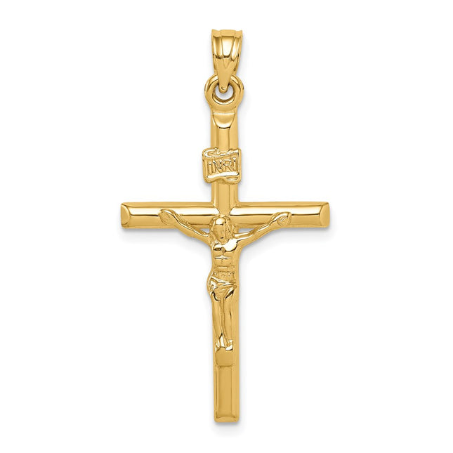 14k Hollow Crucifix Pendant, 36 x 20mm