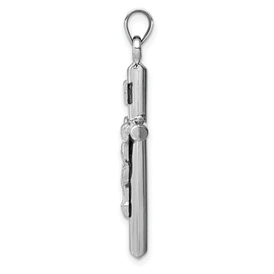 14K White Gold Hollow Crucifix Pendant, 36 x 20mm